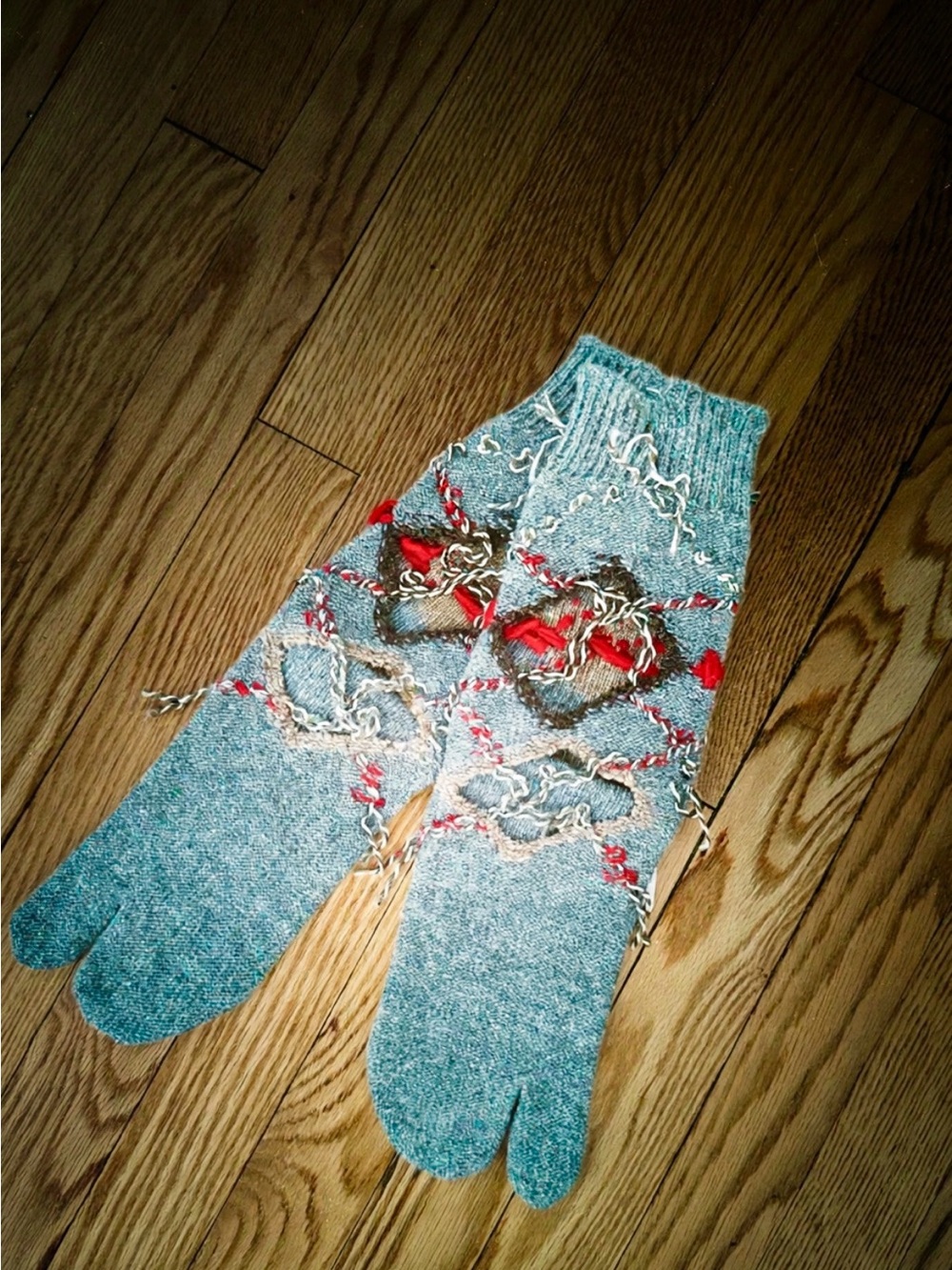 Maison Martin Margiela Gray Tabi Cut-out Distressed Intarsia Knit Socks M